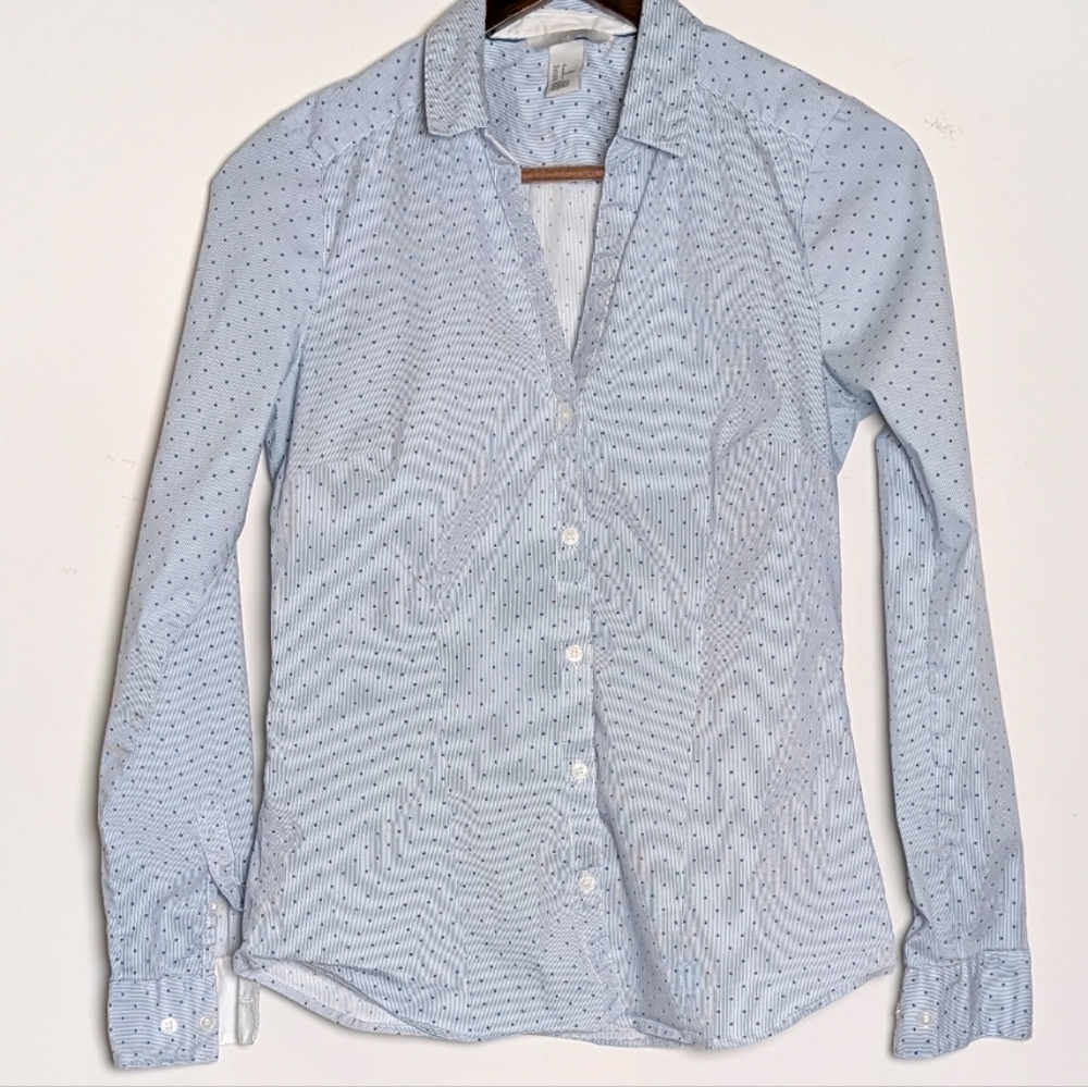 Cotton Stripe And Polka Dot Tailored Button Down Short Career Office Blue Size 8